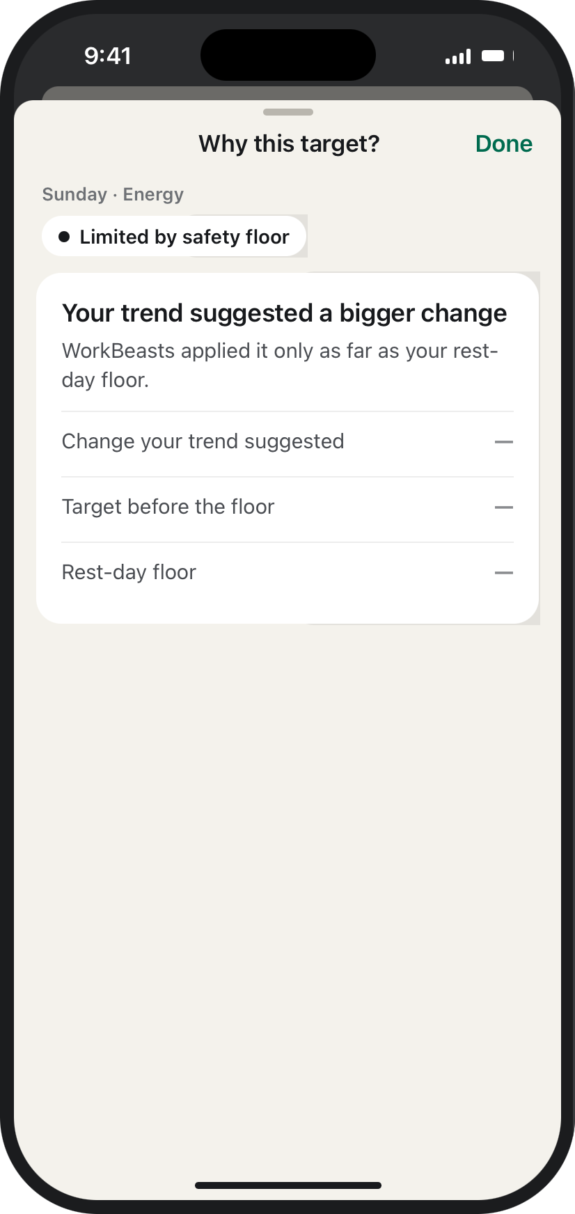 Why this target? — the change was applied only as far as the rest-day floor.